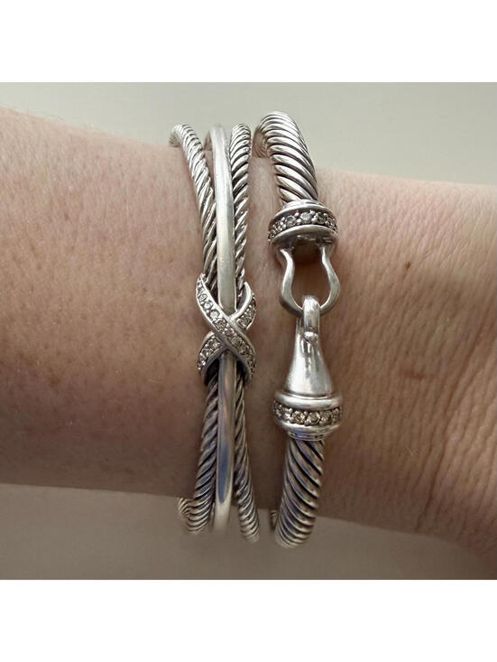 David Yurman Jewelry - DAVID YURMAN BRACELET SET Cable Buckle 925/750 Gold + X Crossover Diamond Cuff